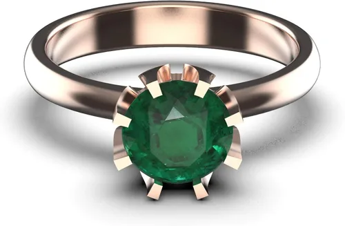 Vista 5 de Anillo solitario redondo de esmeralda natural en oro de 14 quilates, anillo de boda, anillo de aniversario