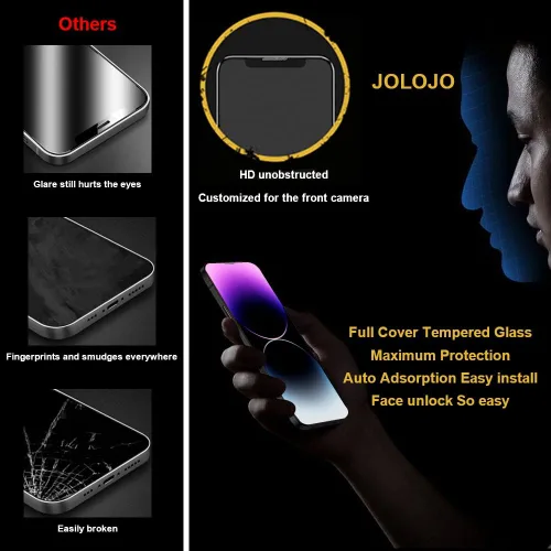 Vista 6 de Paquete de 2 protectores de pantalla mate de vidrio templado compatibles con iPhone 14 Pro de 6.1 pulgadas, tapón antipolvo, kit de alineación sin