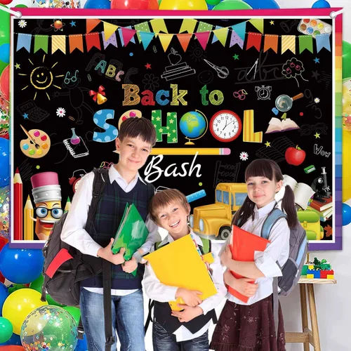 Vista 3 de AIBIIN Fondo de fiesta de regreso a clases, 7 x 5 pies, primer día de escuela, preescolar, jardín de infantes, decoración de fiesta, pizarra, aula