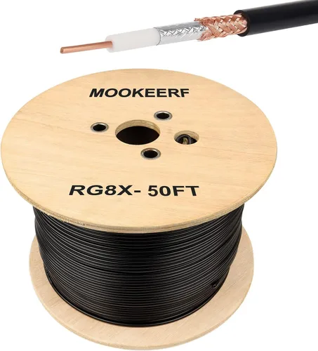 Vista 8 de MOOKEERF RG8X Cable coaxial de 30 pies, baja pérdida 50 ohmios RG 8X Cable 30 pies, Negro