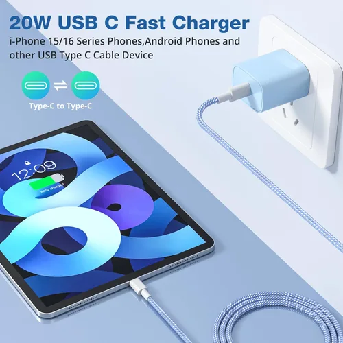 Vista 2 de para iPhone 16 15 Cargador de Carga Rápida [4 Pack] Cargador de Pared USB C de 20W con Cable de Carga USB C de 6 Pies para iPhone 16 15 Pro Max/15