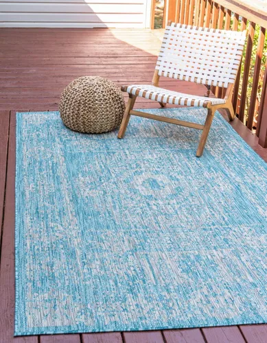 Vista 20 de Unique Loom Alfombra de la colección tradicional para exteriores, desgastada durante el tiempo (octágono de 5 pies y 3 pulgadas, azul/gris)