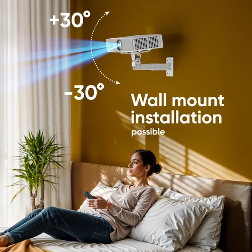 Vista 4 de ONKRON - Soporte de techo para proyector, máximo 22 libras, soporte universal, color blanco Projector mount with 11.4-15.3" height adjustable arm
