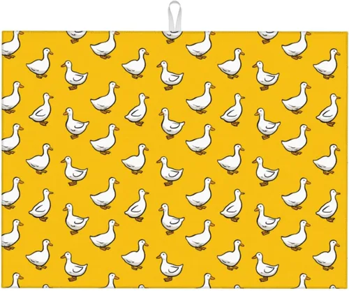 Vista 31 de Tapete de secado de platos de mármol blanco dorado para encimera de cocina, absorbente de 16 x 18 pulgadas, placa de microfibra de vidrio