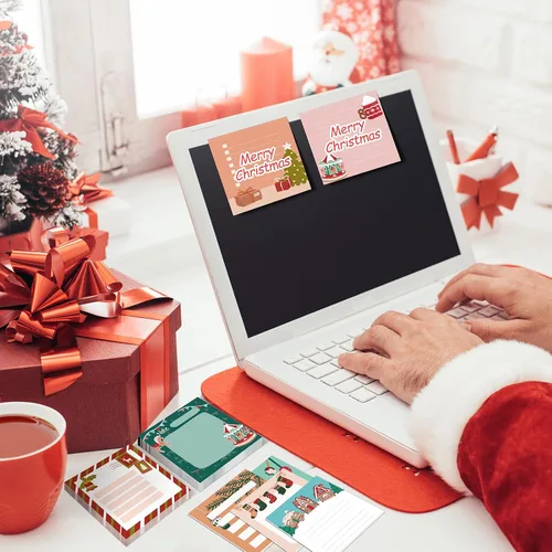 Vista 4 de 16 piezas de blocs de notas adhesivas de Navidad con Papá Noel, dulces, calcetines, notas de trabajo y estudio, 480 piezas de notas autoadhesivas