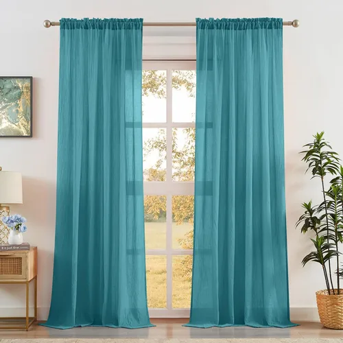 Vista 22 de Anpark - Cortinas traslúcidas de terracota de 96 pulgadas de largo para dormitorio y sala de estar, elegantes cortinas de lino de algodón