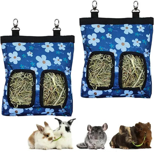Vista 24 de RIOUSSI Comedero de heno para conejillos de indias, bolsa de alimentación Azul (Blueflower)