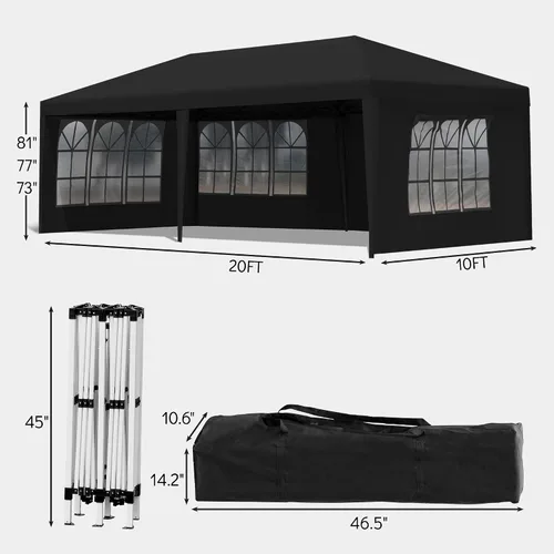 Vista 6 de FOOWIN Canopy - Tienda de campaña de 10 x 20 pies, tienda de campaña comercial con 6 paredes laterales extraíbles para fiestas con 12 estacas, 6