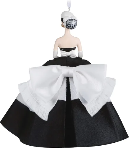 Vista 2 de Hallmark Keepsake Adorno navideño 2021, Barbie blanco y negro para siempre, porcelana y tela