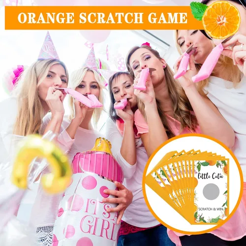 Vista 5 de Minatee Paquete de 60 tarjetas para rascar Little Cutie Little Cutie Baby Shower Games Orange Theme Tarjetas raspar para Little Cutie Baby Shower