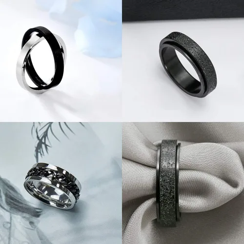 Vista 3 de Nanafast 3 anillos giratorios para la ansiedad, anillos giratorios de acero inoxidable para mujeres y hombres, anillos para aliviar el estrés