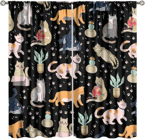 Vista 26 de Cortinas opacas de gato abstracto, arte simple, universo planeta, dibujos animados, lindo, divertido, colorido, gato, azul, niños, niñas, niños