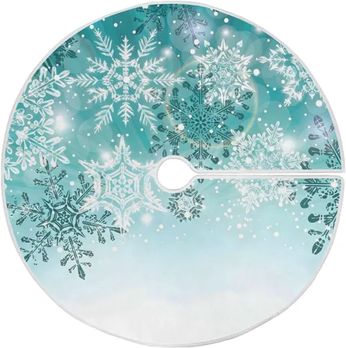 Vista 10 de ALAZA Decoración de falda de árbol de Navidad, adorno pequeño de 35.4 pulgadas con copos de nieve azules de invierno con purpurina para fiesta