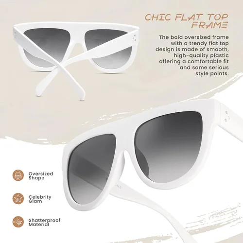 Vista 14 de Gafas de sol de gran tamaño con parte superior plana para mujer, diseño cuadrado grande, retro, gafas de sol