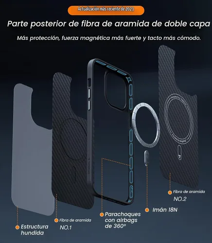 Vista 2 de TORRAS Funda Magnética Mejorada Más Fuerte para iPhone 14 Pro, 12 pies de grado militar probada contra caídas, compatible con MagSafe, resistente a