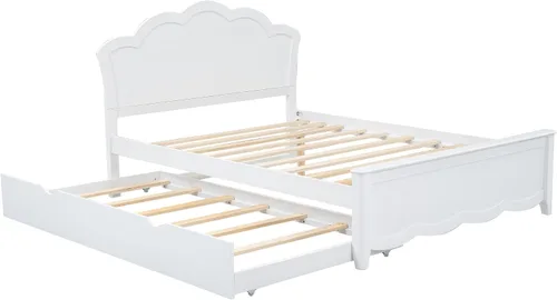 Vista 8 de Harper & Bright Designs Base de cama matrimonial con nido, plataforma de madera con cabecero y estribo para niños, adolescentes y adultos