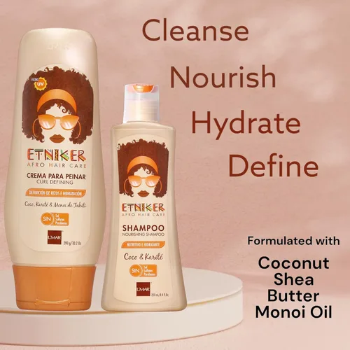 Vista 2 de ETNIKER - Set de champú nutritivo y crema para peinar Cabello afro texturizado, rizado y ondulado Limpia, hidrata, nutre y define Coco