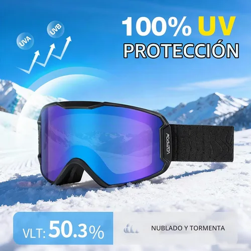 Vista 5 de Ski Goggles, Snowboard Goggles OTG for Men, Women & Youth Azul