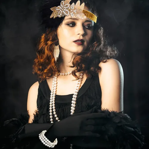 Vista 6 de ASTARON Juego de accesorios Flapper Great Gatsby de los años 20, conjunto temático de Gatsby de los años 20