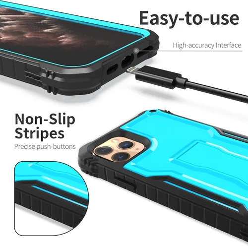 Vista 2 de ExoGuard Funda para iPhone 11 Pro Max, funda de goma a prueba de golpes de cuerpo completo, protector de pantalla integrado con soporte para iPhone