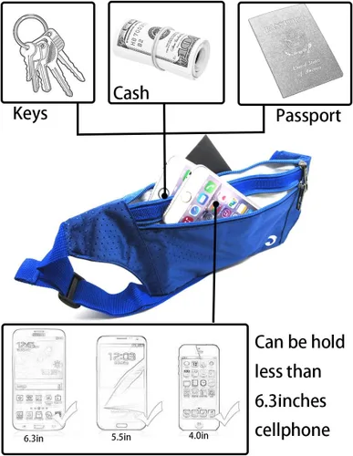 Vista 90 de Bolsa de cintura ultrafino con ranuras c/visualización para tarjeta de crédito, para deportes, aire libre, correr, caminar, viajes.