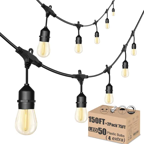 Vista 11 de Luces de Cadena para Patio Exterior de 26 Pies IP65 Impermeables Luces de Cadena Exteriores LED con 13+1 Bombillas S14 1W Irrompibles para Patio