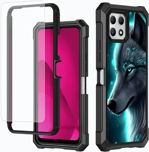 Vista 12 de Funda para T-Mobile Revvl 7 de 6.6 pulgadas con protector de pantalla, policarbonato duro de doble capa resistente y TPU suave a prueba de golpes