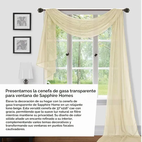 Vista 2 de Sapphire Home Cortinas de cenefa para ventana, cenefas transparentes extralargas para ventanas, cortinas de gasa para sala de estar, cocina y Dorado