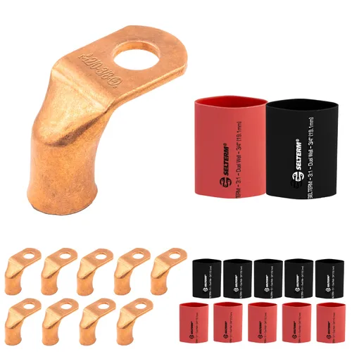 Vista 40 de SELTERM - 5 terminales de anillo resistentes para cable de batería, calibre 1/0 AWG, pernos de 1/2 pulgadas, terminales de calibre 0, ojales