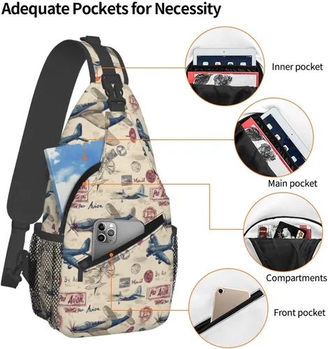 Vista 4 de Small Crossbody Bags for Women Men - Vintage Fighter Print Adjustable Shoulder Bag Fanny Packs Belt Sling Bag Crossbody Purses Backpack for Travel
