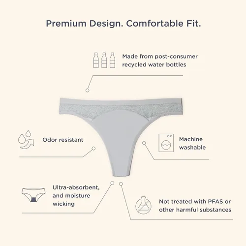Vista 4 de saalt Reusable Period Underwear - Comfortable, Thin, and Keeps You Dry from All Leaks (Lace Thong)