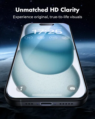 Vista 4 de UNBREAKcable Paquete de 3 protectores de pantalla para iPhone 15, 3 de vidrio templado + 3 protectores para lente de cámara, dureza 9H, claridad HD