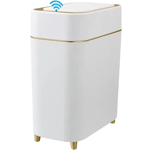 Vista 9 de Yatmung Basurero automático de baño con tapa sin contacto, cubo de basura delgado con sensor de movimiento, baño, dormitorio, cocina, cuarto