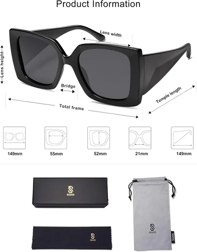 Vista 6 de SOJOS Retro Square Polarized Womens Sunglasses Trendy Oversized Large Women's Big Shades SJ2224