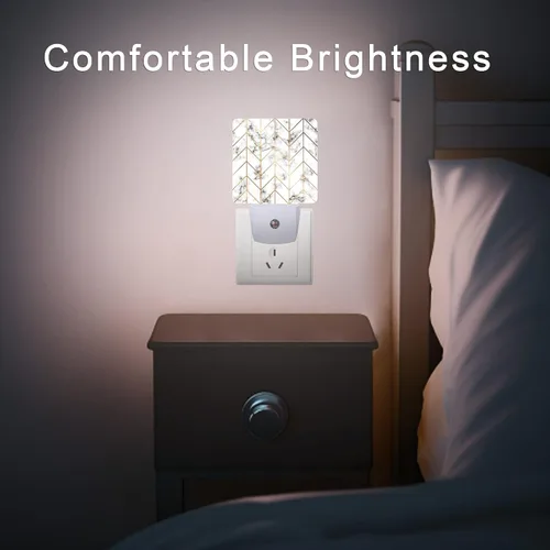 Vista 7 de Luz nocturna geométrica de línea de mármol, luces nocturnas enchufables con sensor de atardecer a amanecer para escalera/pasillo/cocina, lámpara