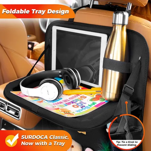 Vista 2 de SURDOCA Organizador de asiento trasero de coche con bandeja plegable para niños y adultos – NUEVO MODELO Almacenamiento de asiento con bolsillo
