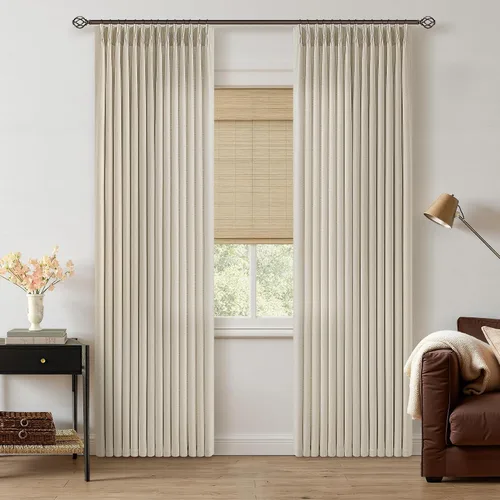 Vista 98 de TWODRAPES Juego de 2 paneles de cortinas plisadas de lino de 96 pulgadas de Avena