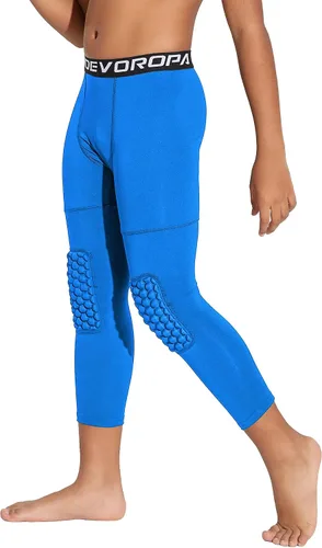 Vista 26 de DEVOROPA Youth Boys' Compression Pants with Knee Pads 3/4 Basketball Athletic Tights Quick Dry Sports Workout Leggings Negro