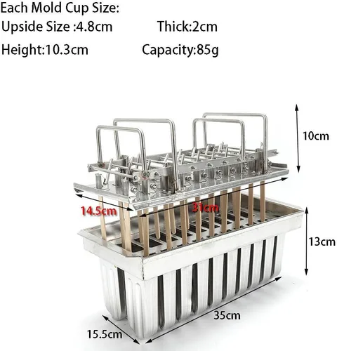 Vista 2 de 20 moldes para paletas, kit de soporte de moldes de paletas de hielo de acero inoxidable comercial GDAE10 con 100 palos de bambú reutilizables