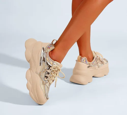 Vista 8 de LUCKY STEP Zapatos deportivos gruesos de los años 90 para mujer, con plataforma de cuerda con diamantes de imitación brillantes, casuales, gruesos