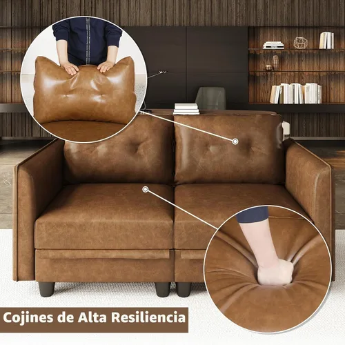 Vista 6 de LLappuil Sofá modular de piel sintética de 9 plazas con almacenamiento, sofá cama convertible en forma de U con diván, impermeable y agradable al