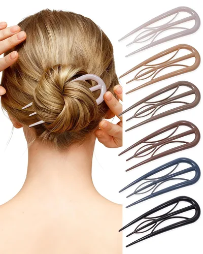 Vista 9 de AWAYTR 6 horquillas de pelo francés, tenedor en forma de U para mujeres Ámbar