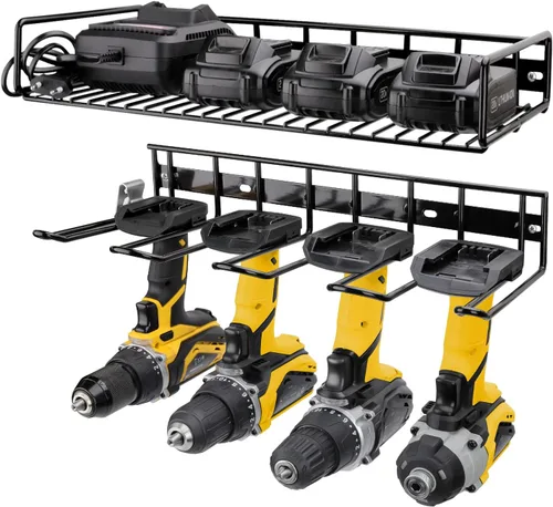 Vista 10 de UNITEDPOWER Soporte organizador de herramientas eléctricas montado en la pared, estante de almacenamiento resistente con estante para herramientas