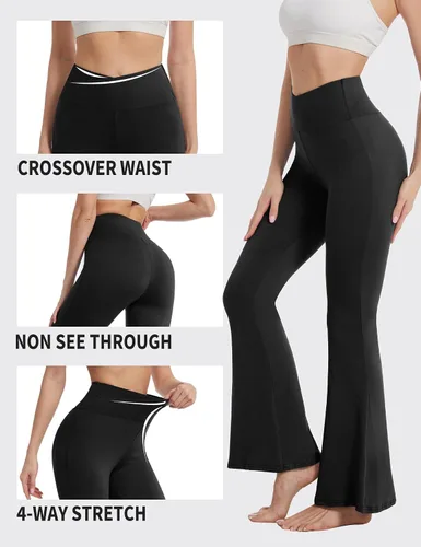 Vista 3 de ZOOSIXX Pantalones de yoga acampanados para mujer, leggings cruzados suaves con corte de bota