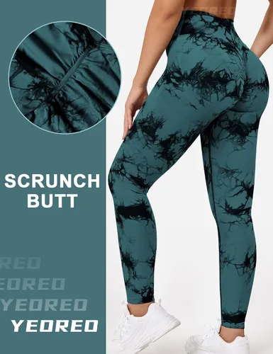 Vista 4 de YEOREO Leggings de entrenamiento profesionales cruzados para mujer, cintura cruzada en V, teñido anudado, sin costuras, pantalones de yoga