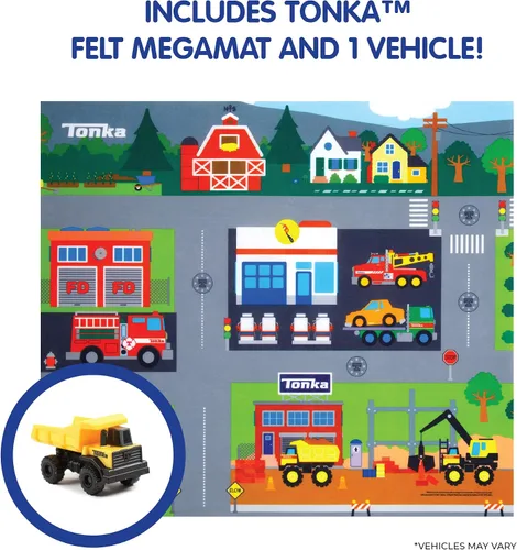 Vista 6 de TCG Toys Tonka Megamat Active Play - Alfombra de juego de fieltro con vehículo de personajes para preescolares y niños a partir de 3 años