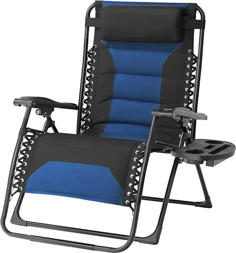 Vista 21 de Zero Gravity - Juego de 2 sillas reclinables plegables de gran tamaño, acolchadas antigravedad con almohada ajustable y portavasos para campamento