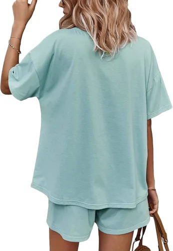 Vista 5 de BZB Womens 2 Piece Short Sleeve Sweatsuit Sets V-neck Pullover and Shorts Solid Color Outfits Tracksuits