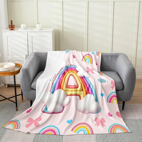 Vista 27 de Erosebridal Rainbow English Alphabet Fleece Throw Blanket 40"x50" - Ultra-Soft for Couch Sofa Bed,Cartoon Letters Flannel Blanket,Love Hearts Fuzzy