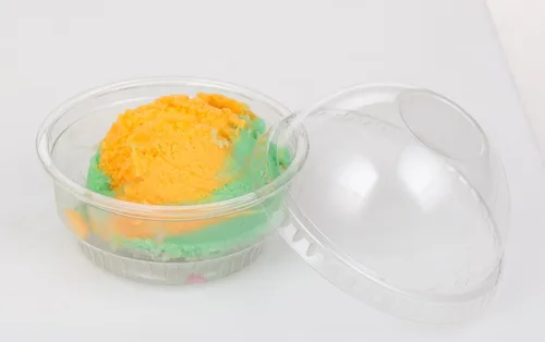 Vista 4 de Golden Apple, 101ml-30 juegos de vasos de plástico transparente para helado, cuenco para aperitivos con tapas de cúpula sin agujero